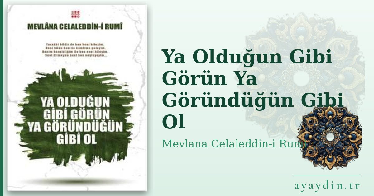 Ya Olduğun Gibi Görün Ya Göründüğün Gibi Ol - Mevlana Celaleddin-i Rumi kitap alıntıları ve sözleri